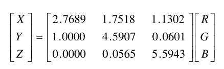 XYZ转化为RGB颜色空间转化公式